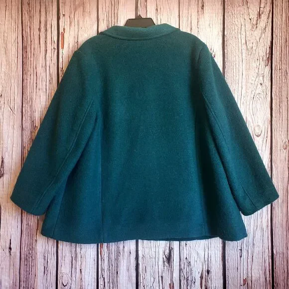 Land's End Vintage Wool Coat Y2K Green Button Snap 16W Womens 90s - Picture 3 of 5